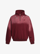 Street Distressed Half-Zip Ripped Hoodie