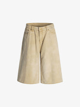 Vintage Washed Distressed Semi-elastic Solid Color Denim Shorts