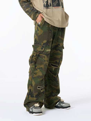 Ripped Camouflage Flared Cargo Pants - 2410