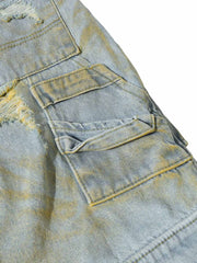 Distressed Tie-Dye Denim Shorts