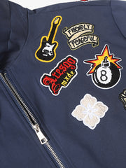 Cartoon Flocking Embroidery College Stand Collar Jacket