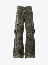Ripped Camouflage Flared Cargo Pants - 2410