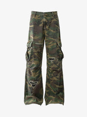 Ripped Camouflage Flared Cargo Pants - 2410