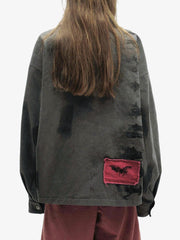 Wasteland Style Portrait Print Patchwork Barn Jacket