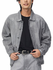 Retro Structured Dirty Wash Heavy Lapel Work Jacket