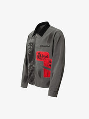 Wasteland Style Portrait Print Patchwork Barn Jacket
