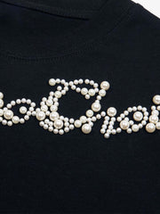 Retro Embroidery Beaded Letter Print T-shirt