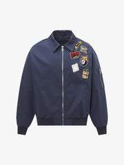 Cartoon Flocking Embroidery College Stand Collar Jacket
