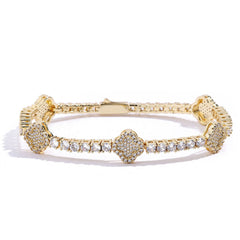 Men's Spring Clasp Four-Leaf Clover Tennis Zirconia Bracelet #CHA306