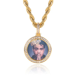 Men's Small Round Frame Zirconia Pendant Necklace