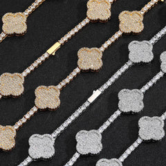 Women's Spring Buckle Four-leaf Clover Zircon Necklace #CHA281