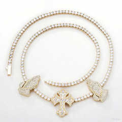 Men's Cross Praying Hands Zirconia Necklace  #CHA315