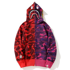 BAPE Camo Shark Zipper splicing Hoodies