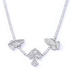 Men's Cross Praying Hands Zirconia Necklace  #CHA315