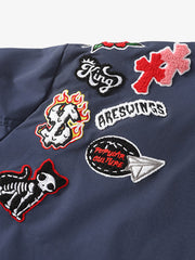 Cartoon Flocking Embroidery College Stand Collar Jacket