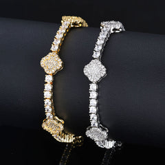 Men's Spring Clasp Four-Leaf Clover Tennis Zirconia Bracelet #CHA306