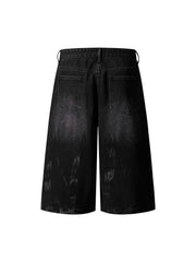 Retro Ripped Contrast Plaid Denim Shorts