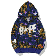 BAPE Blue Camo Shark Zipper Hoodie