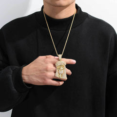 Men's Retro Human Head Zircon Pendant Necklace