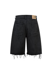 Distressed Ripped Black Denim Shorts