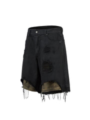Distressed Ripped Black Denim Shorts
