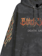 Vintage Distressed Flame Letter Graphic Hoodie