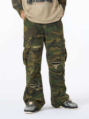 Ripped Camouflage Flared Cargo Pants - 2410