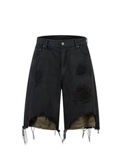 Distressed Ripped Black Denim Shorts