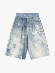 Distressed Dirty 3D Floral Denim Shorts