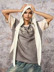 Jersey Deconstructed Contrast Color Stitching Print T-shirt - 2407