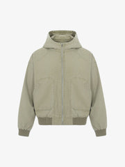 Washed Distressed Patchwork Work Hooded Jacket