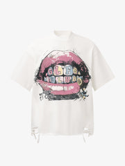 Retro Letter Lip Graphic T-Shirt