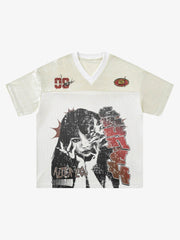 Street Stitching Mesh Character Print T-shirt