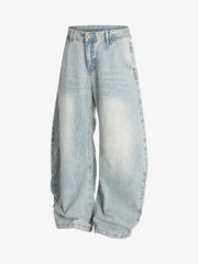 Washed Distressed Barrel Jeans