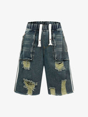 Distressed Cargo Denim Shorts - 2378