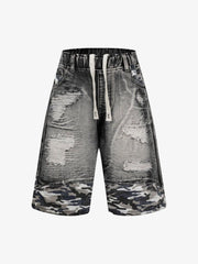 Distressed Camouflage Denim Shorts