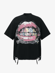 Retro Letter Lip Graphic T-Shirt