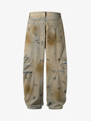 Washed Graffiti Spray Paint Barrel Jeans