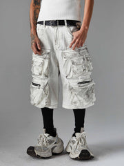 Distressed Multi-Pocket Cargo Shorts