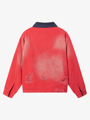 Retro Ripped Washed Contrast Color Work Jacket