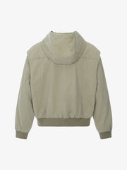 Washed Distressed Patchwork Work Hooded Jacket