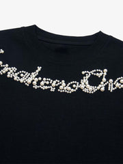 Retro Embroidery Beaded Letter Print T-shirt