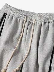 Web Stitching Letter Print Drawstring Barrel Pants