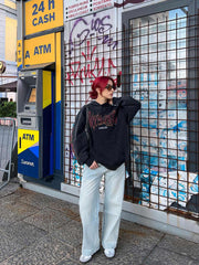 Thesupermade Flame Letter Washed Hooded Sweatshirt - 2216