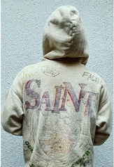 SAINT MICHAEL Vintage graffiti washed old holes loose plus velvet Hoodies