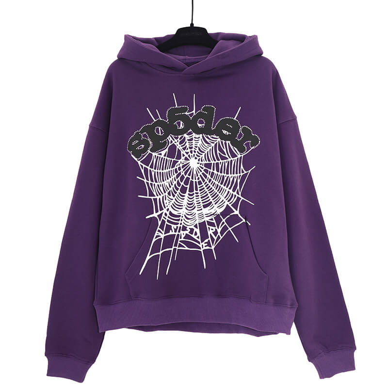 Sp5der Web Print Gothic Punk Hoodie-Purple #143 – AOSITRY